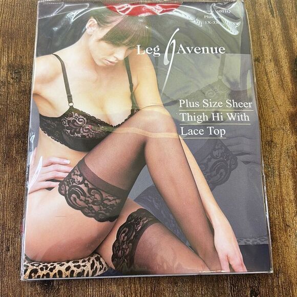 Set of 2 Leg Avenue *New*Thigh Hi Lace Top plus size 1x-3x 1011Q red/nude nylon - Picture 2 of 6